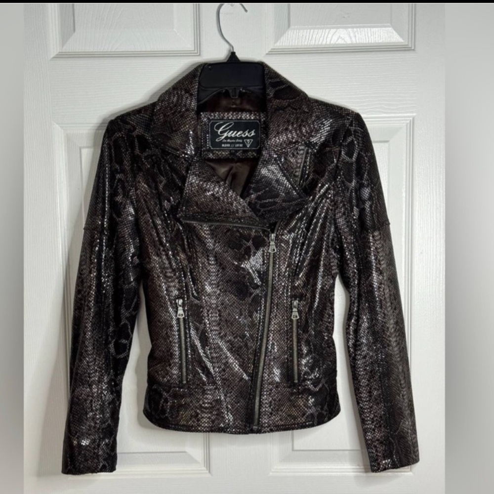 GUESS SNAKESKIN MOTTO JACKET METALIC BROWN  SIZE XS LIKE NEW! GORGEOUS !